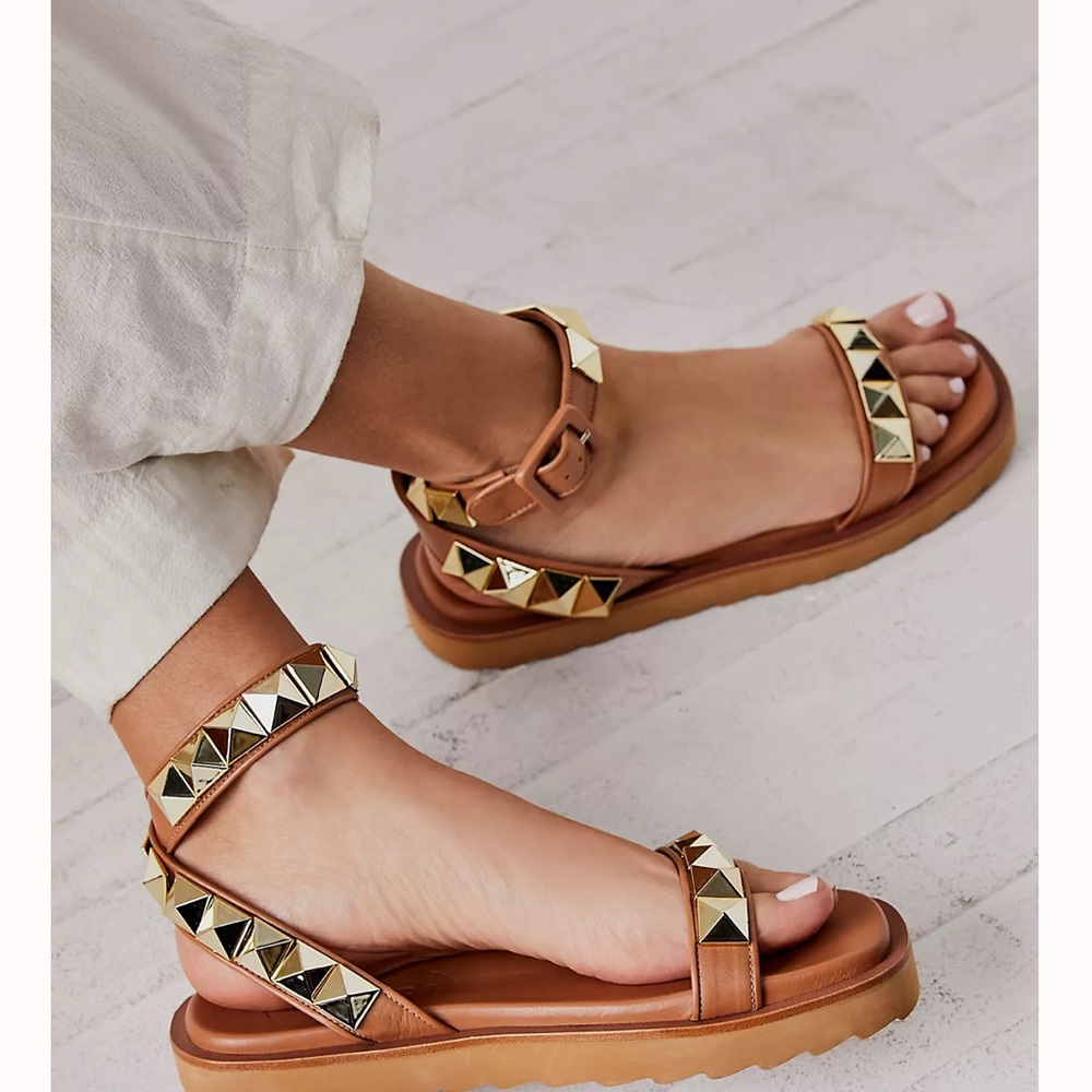 Free People Brown and Gold Studded Sandals